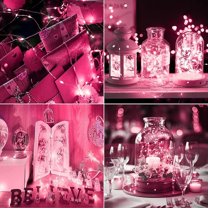 kolpop 30 Pack LED Fairy Lights Battery Operated, Mini Twinkle String Lights Battery Powered Waterproof for Christmas Mason Jars Party,Pink