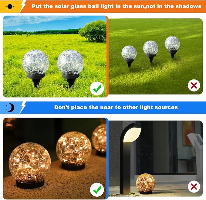 Solar Globe Lights Outdoor Waterproof-Solar Balls-Solar Garden Lights-Orbs for Outside 8 Pack Cracked Glass Ball for Lawn Patio Yard Backyard Decorations
