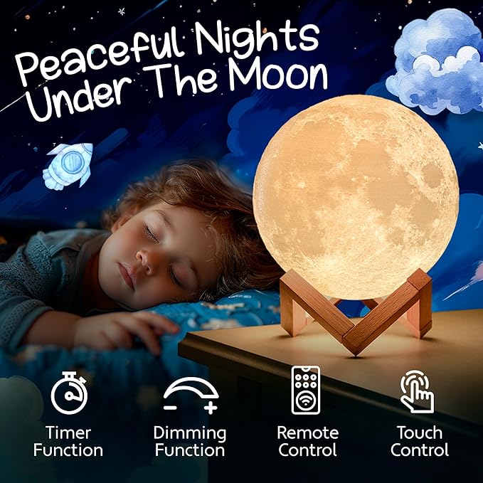 Mind-Glowing Moon Lamp - 3D Moon Night Light for Kids Bedroom - Globe Nightlight with Multi Color LED, Touch/Remote Control - Birthday Gift for Any Year Old Girls & Boys - Space Decor (5.9 inch)
