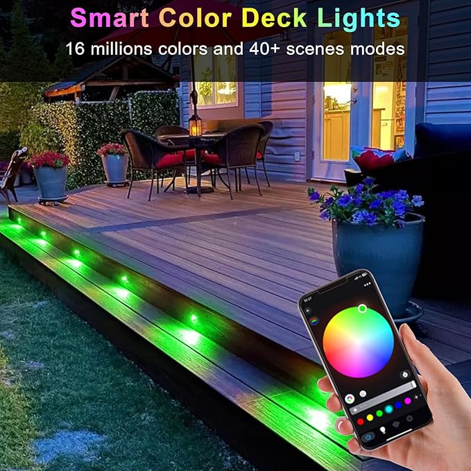 Sumaote Low Voltage LED Deck Lights, 30 Pack φ1.22 Smart WiFi RGBW Recessed Step & Stair Lighting Kit, IP67 Waterproof Outdoor for Under Deck & Walkway, Compatible with Alexa & Google Assistant