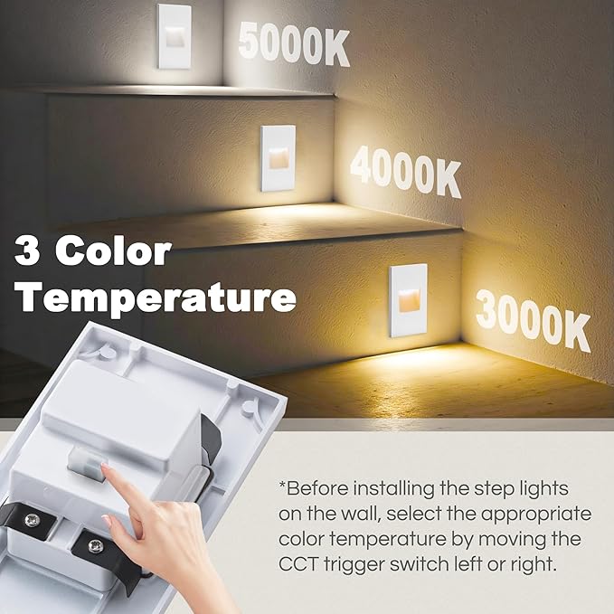 FTL Outdoor Step Lights LED Indoor Stair Lights, 3000K/4000K/5000K Color Changing Outdoor Deck Stair Light, 3.5W 150LM 12V Low Voltage Light for Steps Vertical, Waterproof White Aluminum 4-Pack