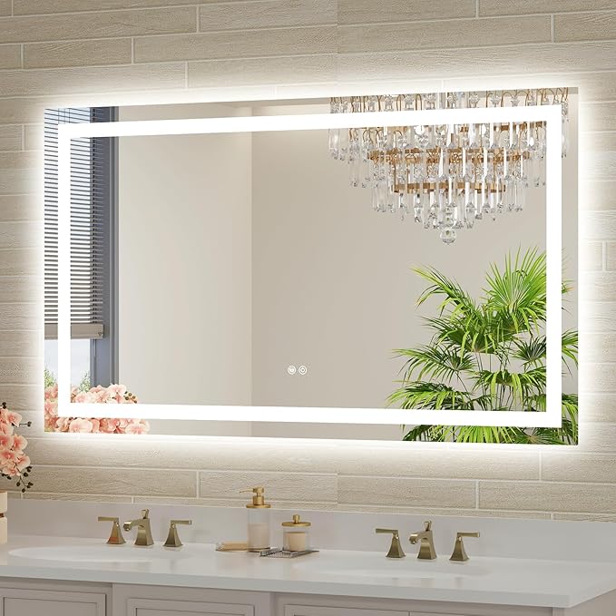 48x28 LED Bathroom Mirror with Lights, Brighter Backlit + Front Lit, Tempered Glass, Dimmable, Multiple Light Modes, Anti-Fog Lighted Bathroom Vanity Mirror for Wall, Memory Function