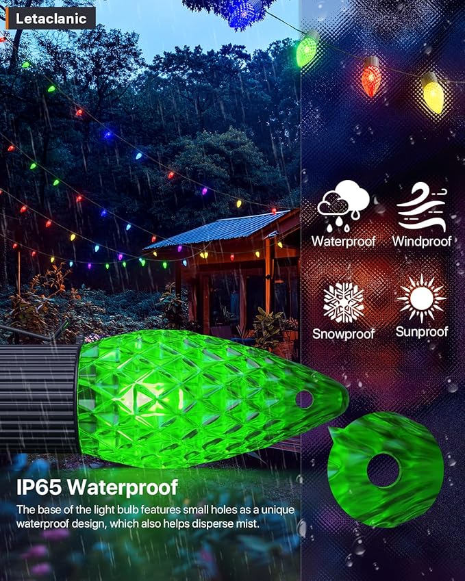 Smart C9 Christmas Lights Outdoor, 115FT 150 LEDs, APP Remote Controlled RGB String Lights with 80+ Modes Color Changing DIY Chasing Xmas Waterproof String Light for Patio Xmas Decor