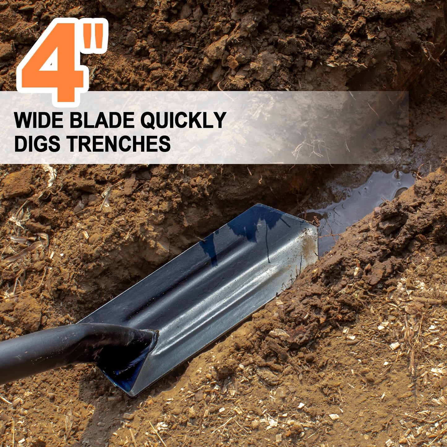 VNIMTI Trench Shovel for Digging, 4-Inch Trenching Shovel with Fiberglass Handle, 56 Inches