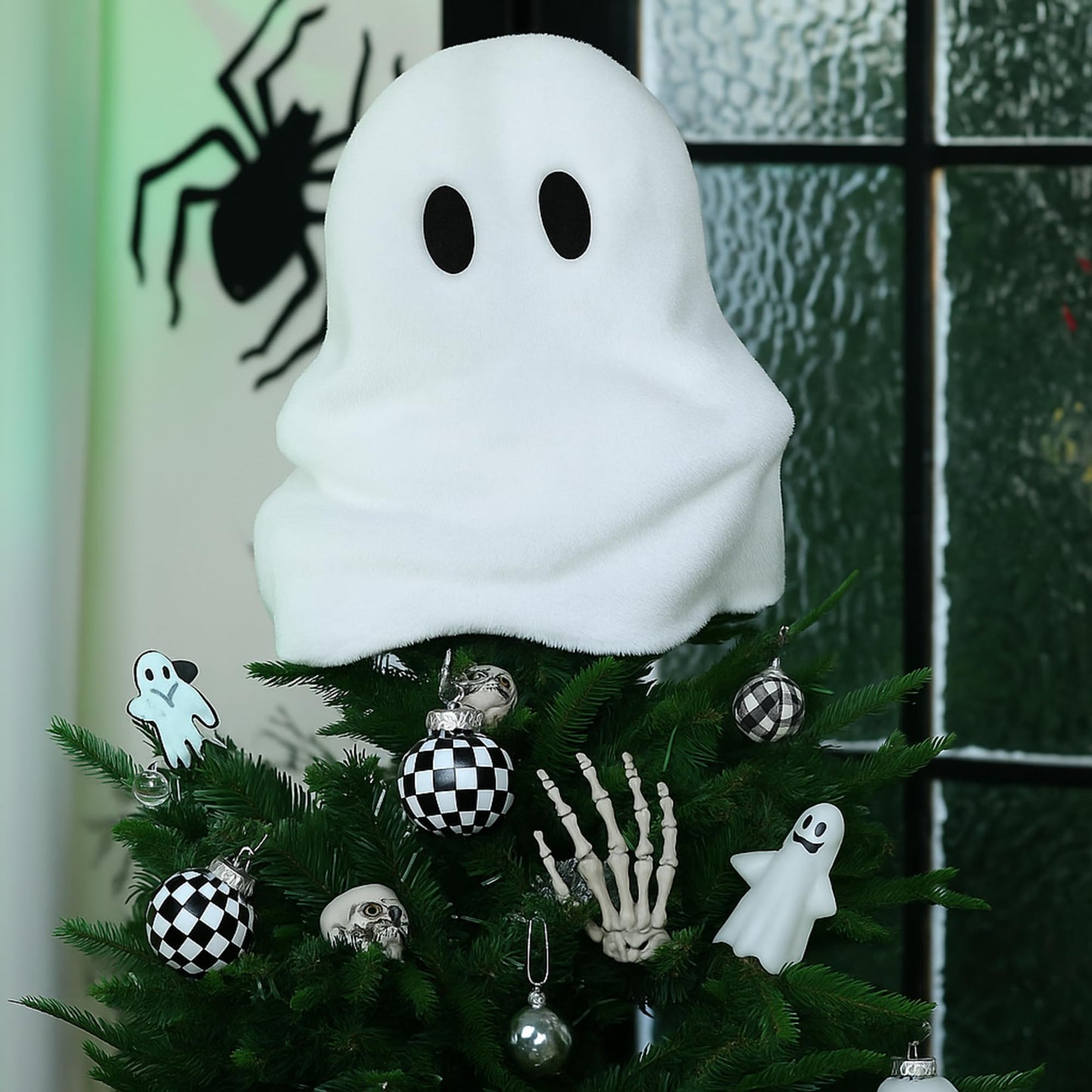 Gejoy Halloween Ghost Tree Topper Decor 13 Inches White Ghost Elf Christmas Tree Topper Ornaments Halloween Ornaments for Holiday Party Favors Supplies Decor
