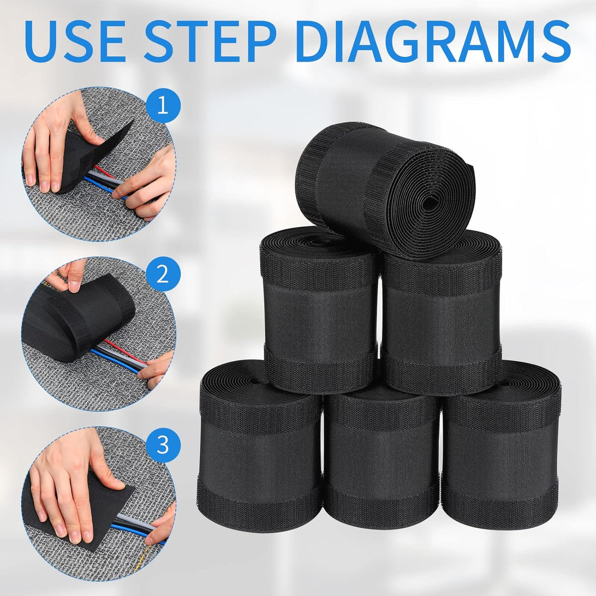 WILLBOND Carpet Cord Cover Cable Grip Floor Cover Cable Protector Management Only for Commercial Office Carpet(Black,59.06 ft)