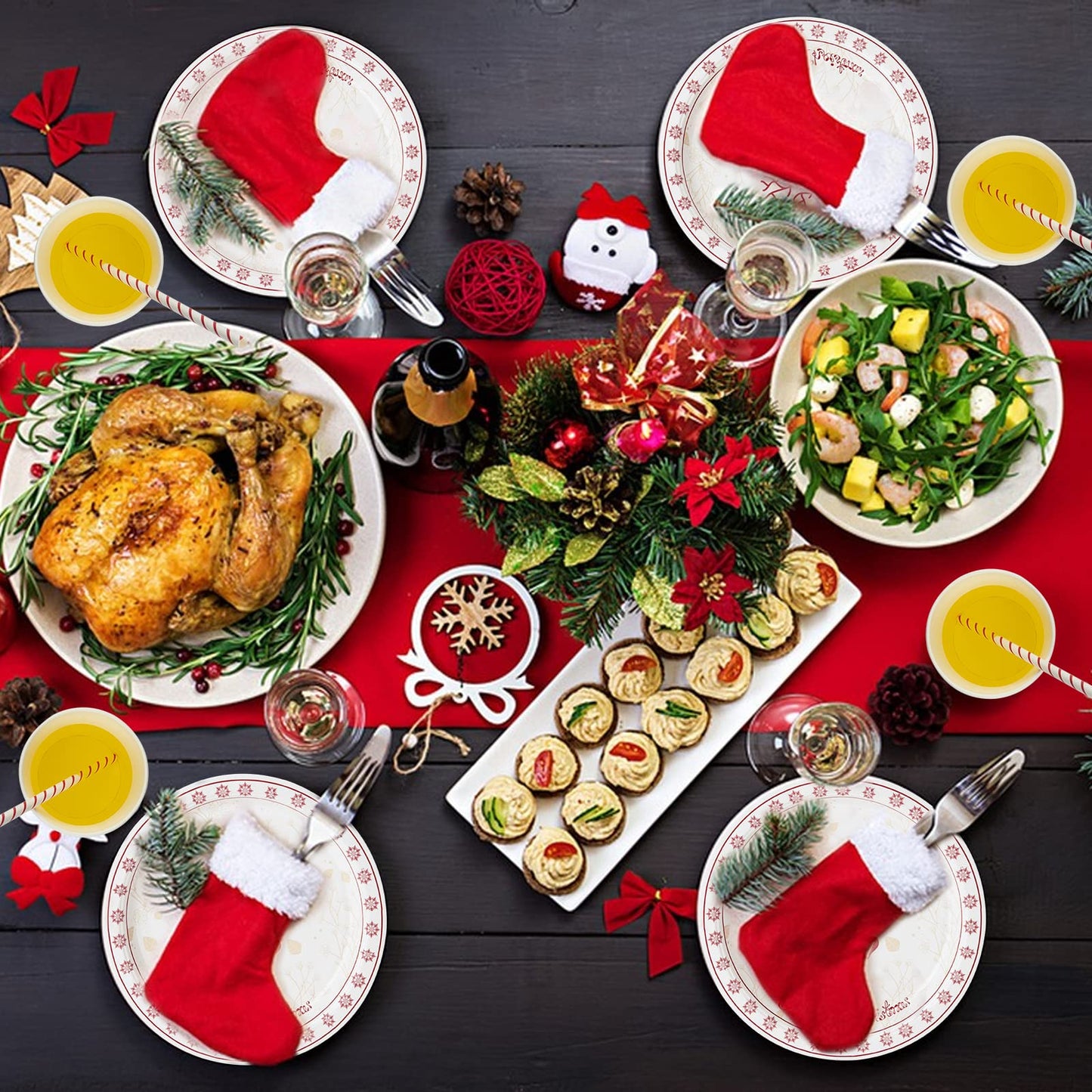 215 Pcs Christmas Plates and Napkins Set Serve 25, Christmas Elk Disposable Tableware Set, Christmas Decorations Includes Plates, Cups, Napkins, Christmas Tableware