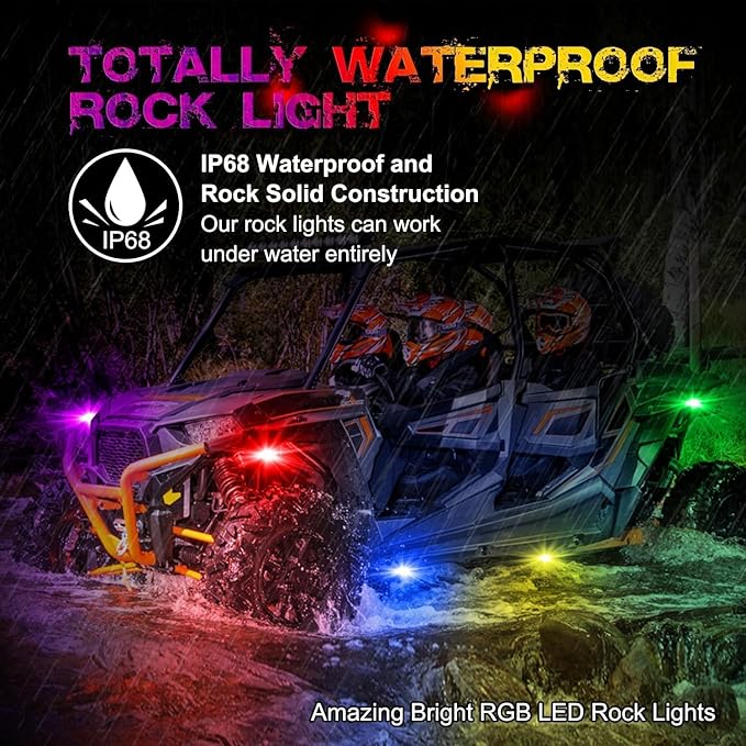 Rock Lights for Trucks, 8 Pods RGB LED Rock Lights with APP/Remote Control & Music Mode, High Bright Multilcolor Waterproof IP68 Rock Neon Light Kits for Pickup Off Road RZR SUV ATV UTV Car