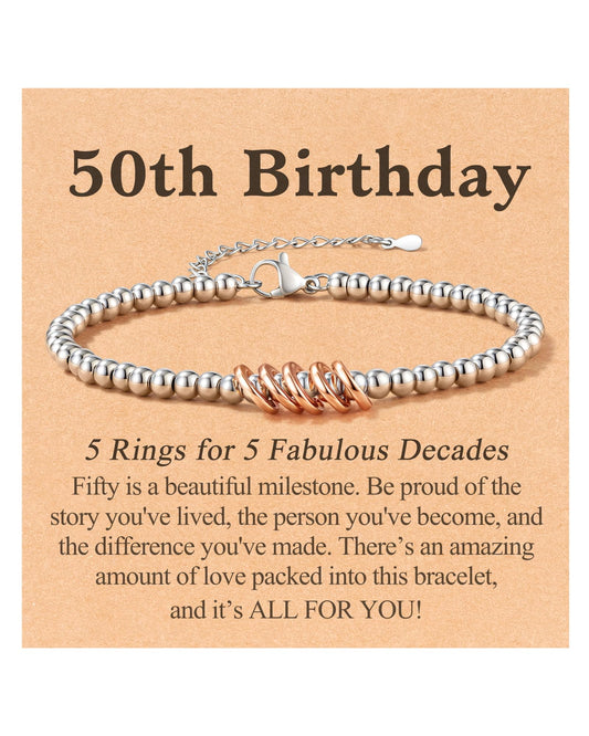 KOXMOON 50th Birthday Gifts for Her Women, 50 Year Old Gifts for Women Happy 50th Birthday Bracelet for Mom Friend Female