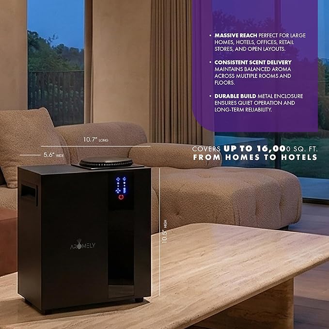 Aromely Smart Bluetooth HVAC Scent Diffuser, Aromatherapy Nebulizing Waterless Diffuser for Home, Office, Large Room, App Controlled Perfect Aroma Diffuser Up to 16,000 SQFT - Black