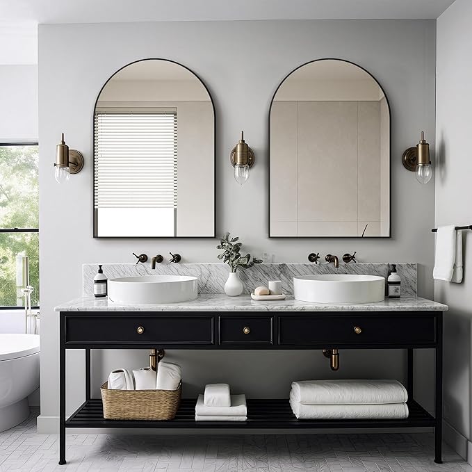 Delma Arched Bathroom Mirror, 26"x38" Wall Mounted Vanity Mirror for Bedroom, Living Room and Entryway, Black