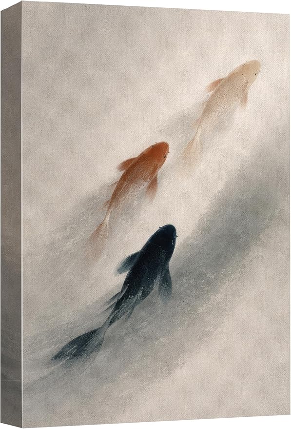 wall26 Canvas Print Wall Art Three Koi Fish Swimming in Misty Water Minimal Photography Realism Rustic Colorful Multicolor for Living Room, Bedroom, Bathroom - 24"x36"