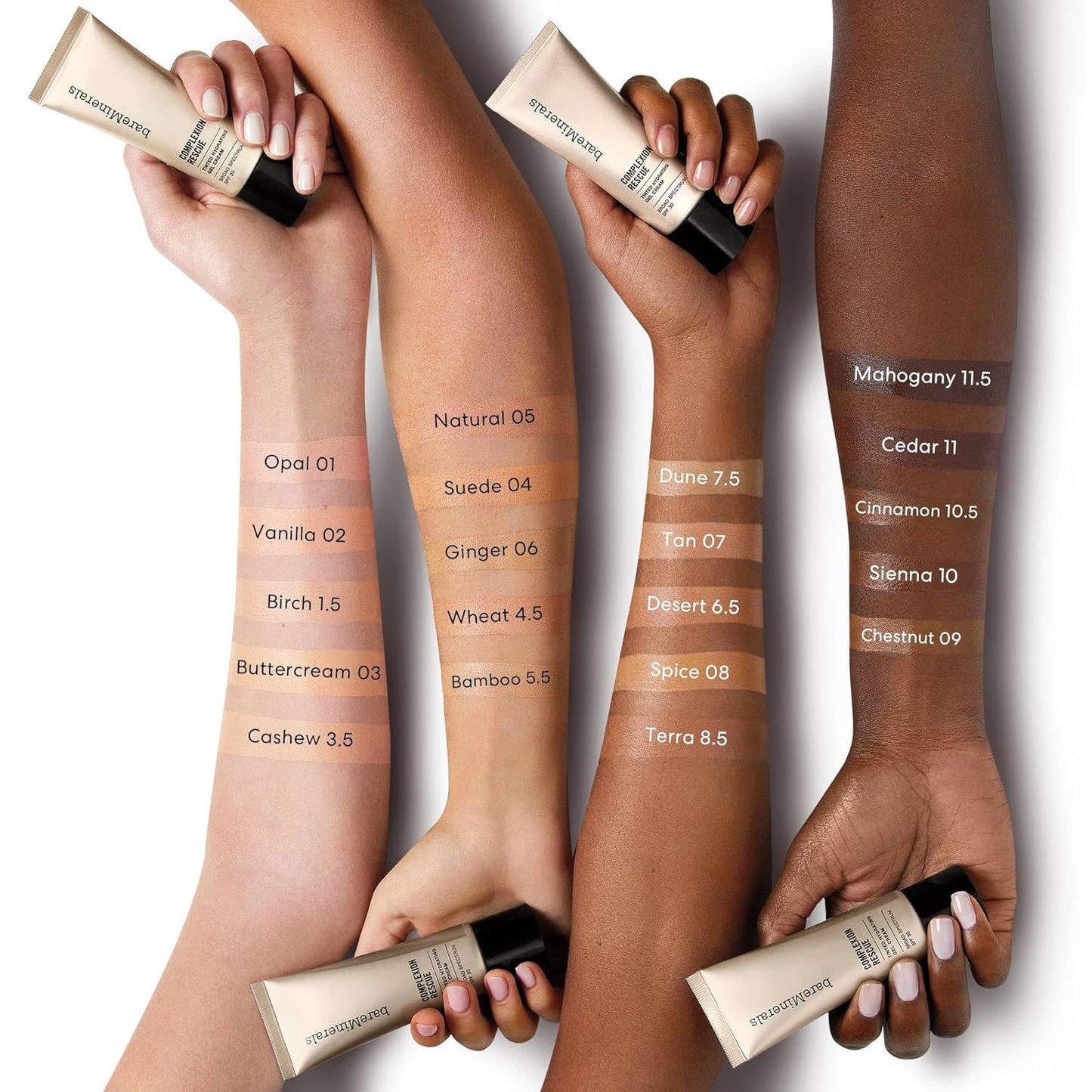 bareMinerals Complexion Rescue Tinted Moisturizer for Face with SPF 30 + Hyaluronic Acid, Hydrating Tinted Mineral Sunscreen for Face, Skin Tint, Vegan (Mahogany 11.5)