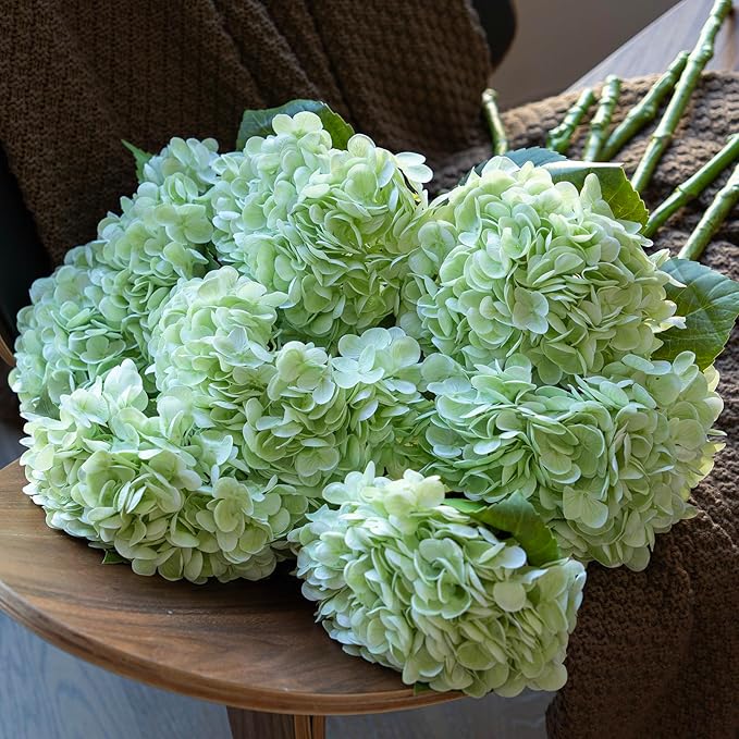 4PCS Artificial Flowers Large Hydrangeas Flowers Latex Bouquet for Wedding Bridal Office Home Party Decoration (4Pcs Light Green)