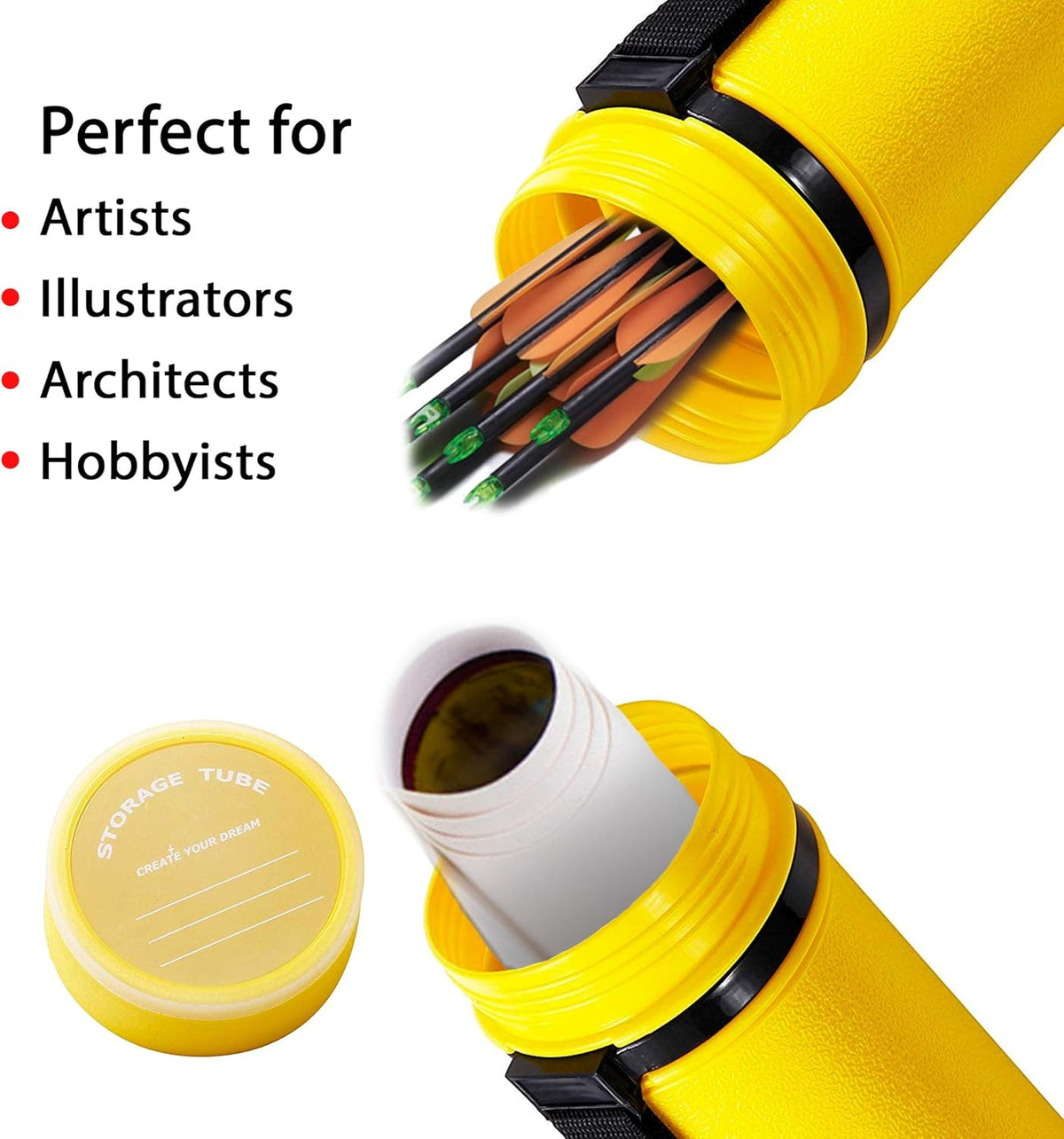 2-Pack Extendable Poster Tubes Expand from 24.5” to 40” with Shoulder Strap | Carry Documents, Blueprints, Drawings and Art | Blue and Yellow Portable Durable Round Storage Cases with Lids and Labels