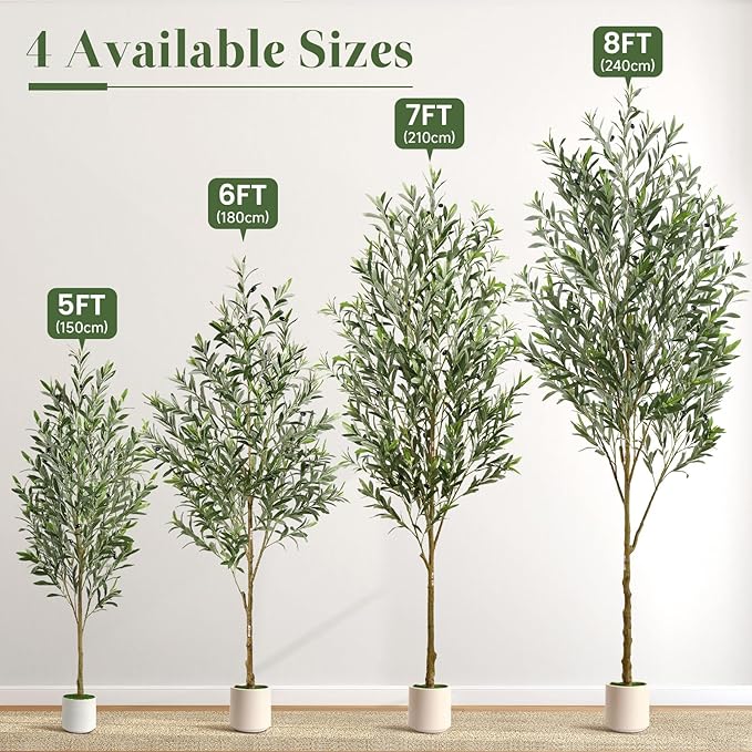 Alupssuc 5FT Artificial Olive Trees, Faux Silk Plant with Lively Artificial Trunk and Lifelike Fruits, Indoor Fake Potted Tree with White Planter for Modern Home Office Living Room Decor