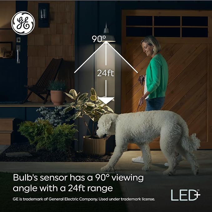 GE LED+ Motion Sensor LED Light Bulbs, 12W, Outdoor Security Lights, A21, Warm White (Pack of 4)