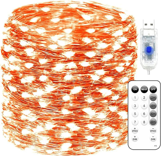 Fairy Lights 66ft 200 LED USB Twinkle String Lights Plug in Silver Wire Lights with Remote and Timer 8 Modes Outdoor Waterproof Starry Lights DIY Party Wedding Christmas Decoration（Orange）