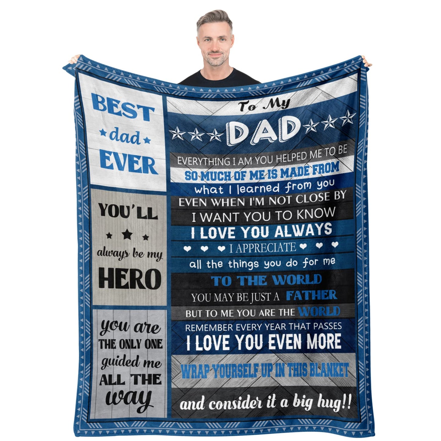 Quilazy Gifts for Dad Blanket, Dad Gifts from Daughter Son, Happy Christmas Father's Day Anniversary Birthday Gift for Dads Who Want Nothing, Best Daddy Dads Father Ever Gifts Throw Blanket 60"X50"