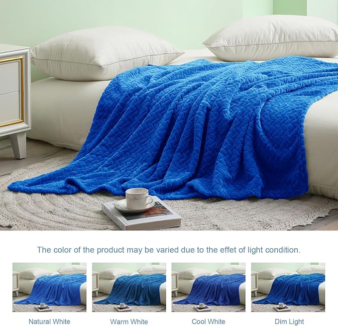 Exclusivo Mezcla Fleece King Size Blanket for Bed, 90x104 Inches Soft Cozy Jacquard Flannel Blankets, Lightweight Fuzzy Plush Warm for Winter, Cobalt Blue