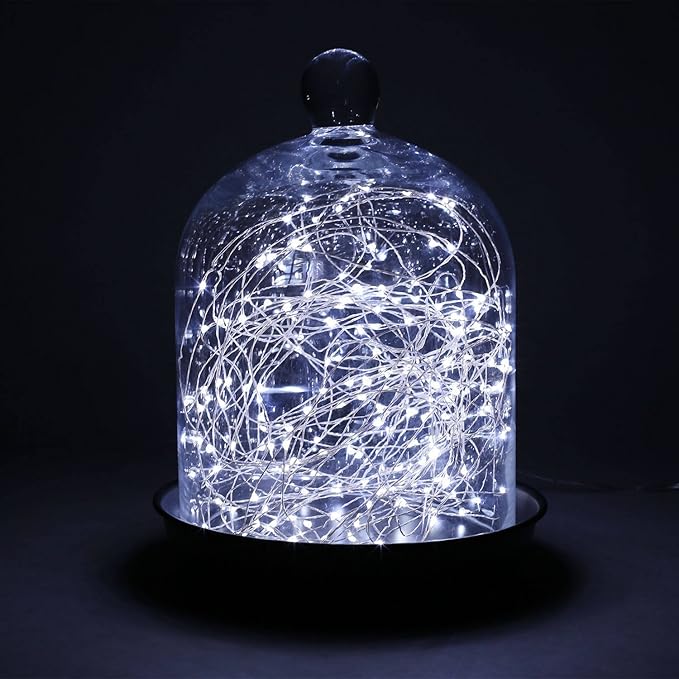 2 x 50LEDs Fairy Lights Battery Operated, Silver Wire 2 Mode 16.4Ft Chains String Lights for Bedroom Christmas Party Decoration (Cool White, 16.4)