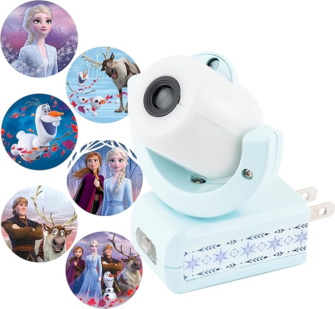 Projectables Disney Frozen 2 LED Projector Night Light, Plug-In, Dusk-to-Dawn, Elsa, Anna, and Olaf, Ideal for Hallway, Bedroom, Nursery, or Playroom – 45028