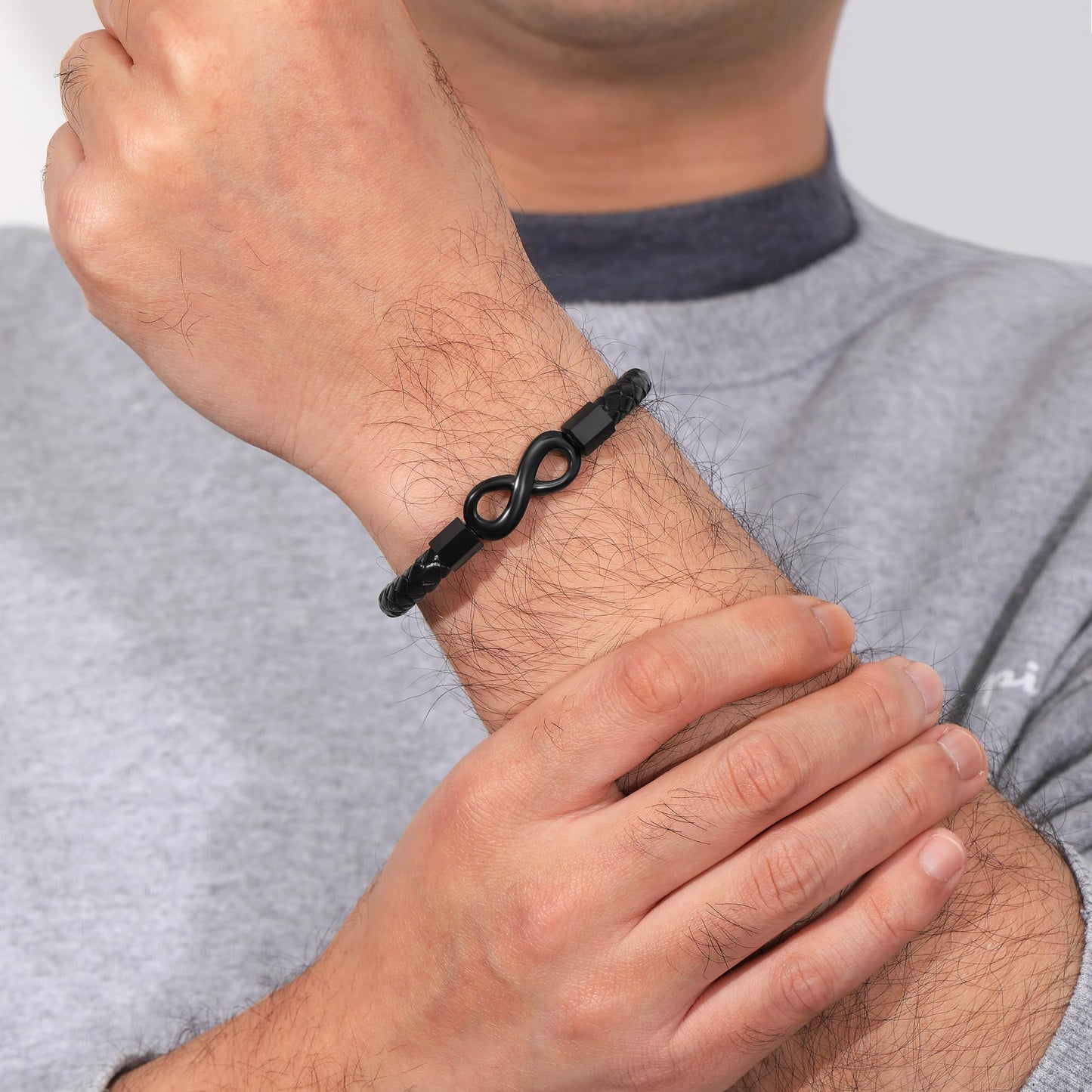 Sistble Gifts for Boyfriend, Infinity Bracelet Birthday Gift Ideas Black Leather Bracelets for Men Boyfriend Bracelet from Girlfriend Jewelry