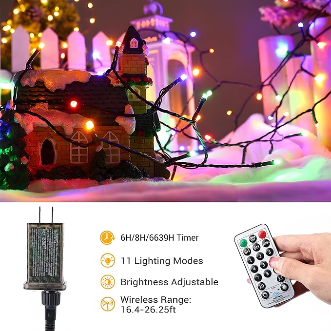 Brizled Color Changing Christmas Lights, 65.67ft 200 LED Cool White & Multicolor Christmas Lights, 11 Modes Remote Dimmable 29V Safe Adapter Outdoor Christmas Tree Lights String for Xmas Party Tree