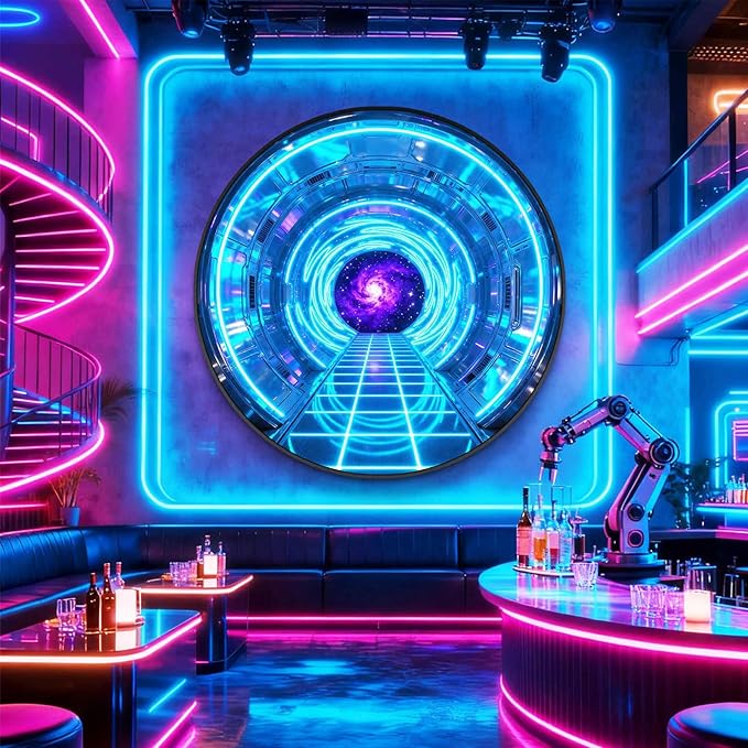 DAJIAYIQI LED Light Decor Wall Art, 3D Wall Sculpture Decoration with Aluminum Frame, Full-screen LED Illuminated Panel, Technological Glowing Wall Art for Bars Hotels E-sports Room(B,60cm)