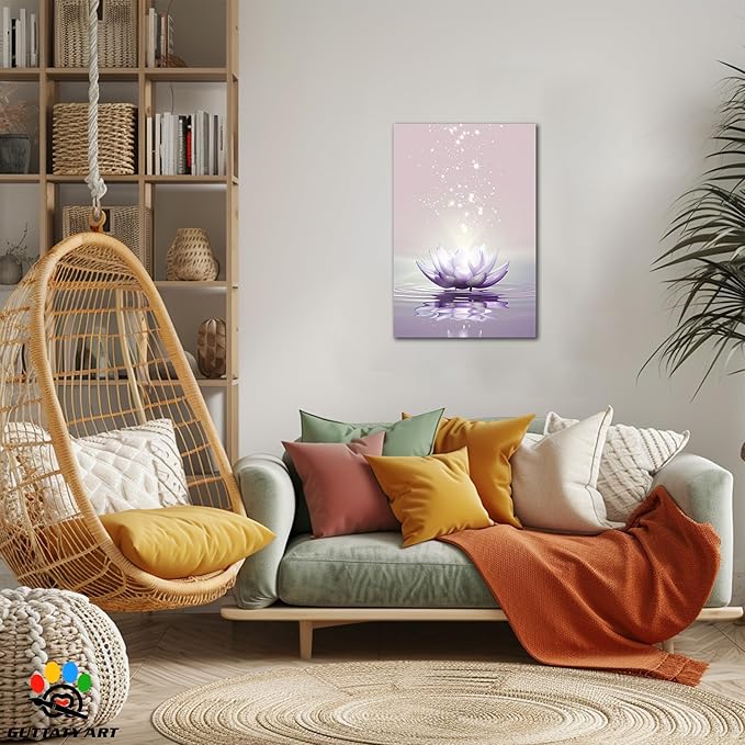 Zen Canvas Wall Art, White Lotus Flower Bloom in Water Wall Poster, Lotus Flower Canvas Art Print, Calm Relax Picture, Modern Framed Spiritual Home Artwork for Bathroom Spa Yoga Decor 18x24 inch