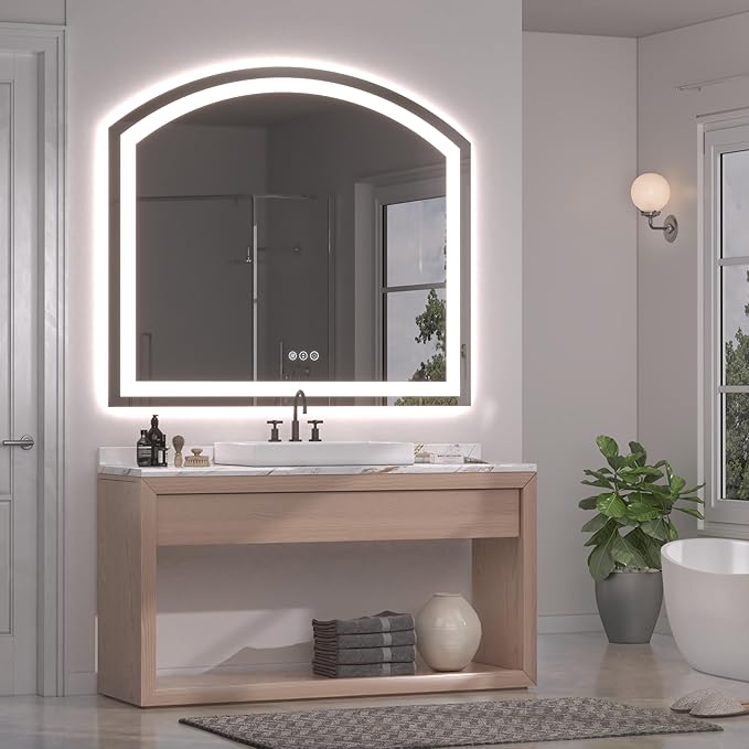 Hasipu 40" x 36" Arch LED Bathroom Mirror, Frontlit Wall-Mounted Vanity Mirror with Lights, Defogging, Smart Touch, Dimmable 3 Color Modes, Safety Shatterproof Glass Coating