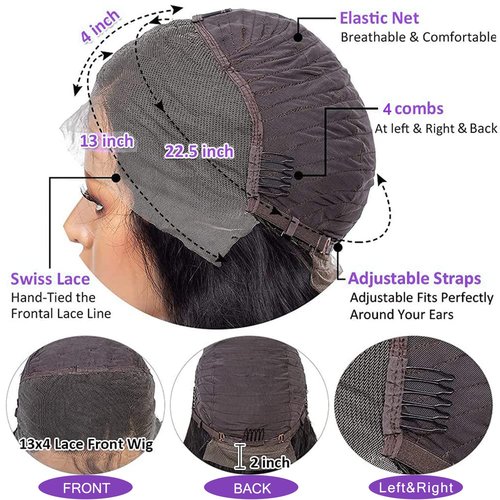 Body Wave Lace Front Wigs Human Hair for Black Women 13x4 Lace Frontal wigs HD Transparent Lace Front Wigs Human Hair Pre Plucked with Baby Hair 180% Density (16 Inch)