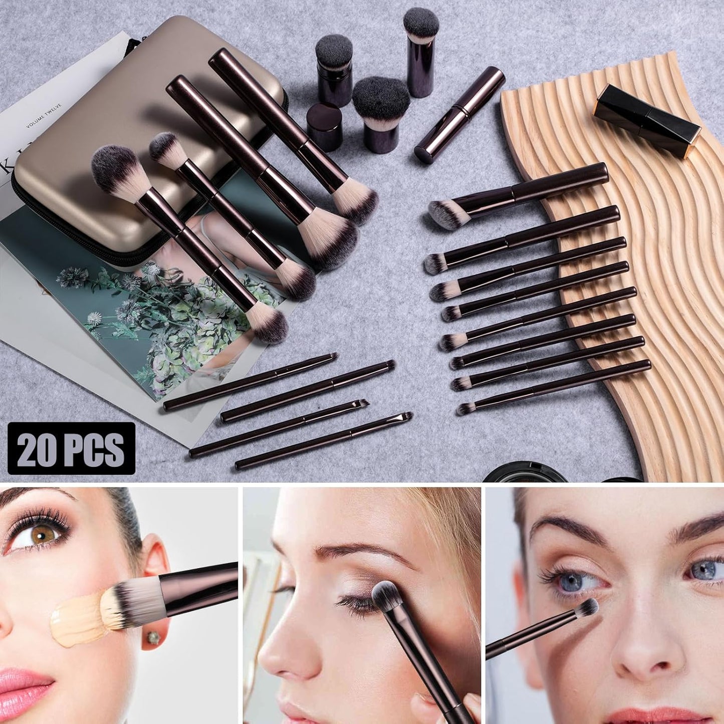 BS-MALL Professional Makeup Brush Set With Portable Case - Eyeshadow Brush, Concealer Brush, Blush Brush & Foundation Brush For Travel 20 Pcs, Labeled Daily Use & Versatile Occasions