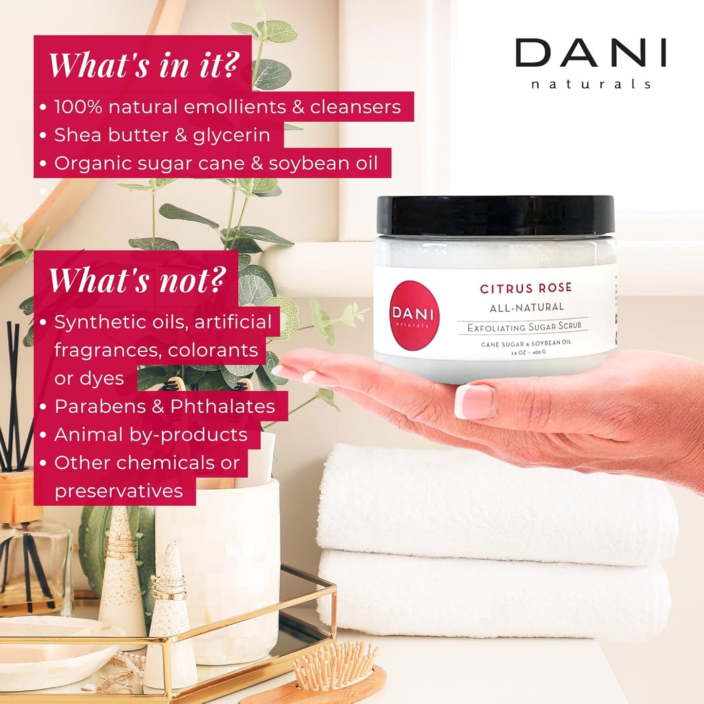 Naturals Exfoliating Sugar Scrub - Citrus Rose - Organic Cane Sugar & Shea Butter - Deep Hydration & Gentle Exfoliation for Smooth, Radiant Skin - 14 oz