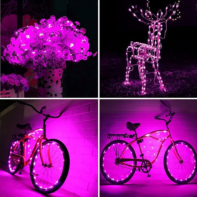 RUICHEN 20 Ft 120 LED USB Fairy String Lights with On/Off Switch, Waterproof Copper Wire Lights for Bedroom Wall Ceiling Wreath Christmas Easter Valentines Day Wedding Party, Pink, 2 Pack