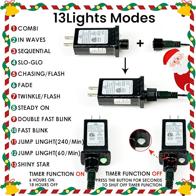 Connectable 300LED 99Ft 13Modes Christmas String Lights Outdoor Indoor | Extendable Green Wire Warm White Christmas Tree Lights with Timer | Twinkle Fairy Light Plug in for Xmas Tree(Warm White)