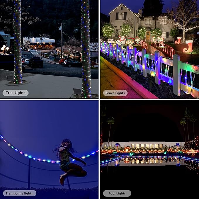 Solar String Lights Outdoor Waterproof LED,66ft 200 LED Rope Lights Solar Powered,8 Modes Multicolor Fairy Lights with Remote for Christmas Garden Patio Deck Backyard Pool Trampoline