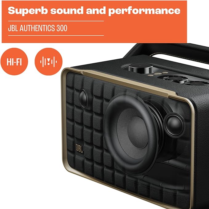 JBL Authentics 300 Portable Wireless Bluetooth Speaker (Black/Gold)