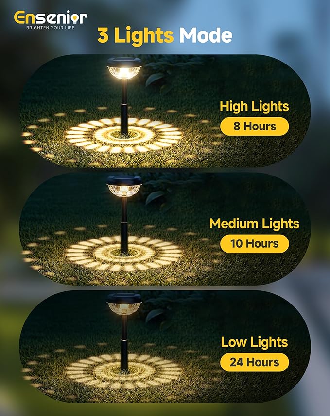 Ensenior 10-Pack Solar Lights Outdoor, Auto ON/Off 3000K LED Solar Garden Lights for Pathway, Yard, Patio, Walkway, Flower Bed, Halloween Christmas Landscape Lighting, IP65 Waterproof, Flag Lights