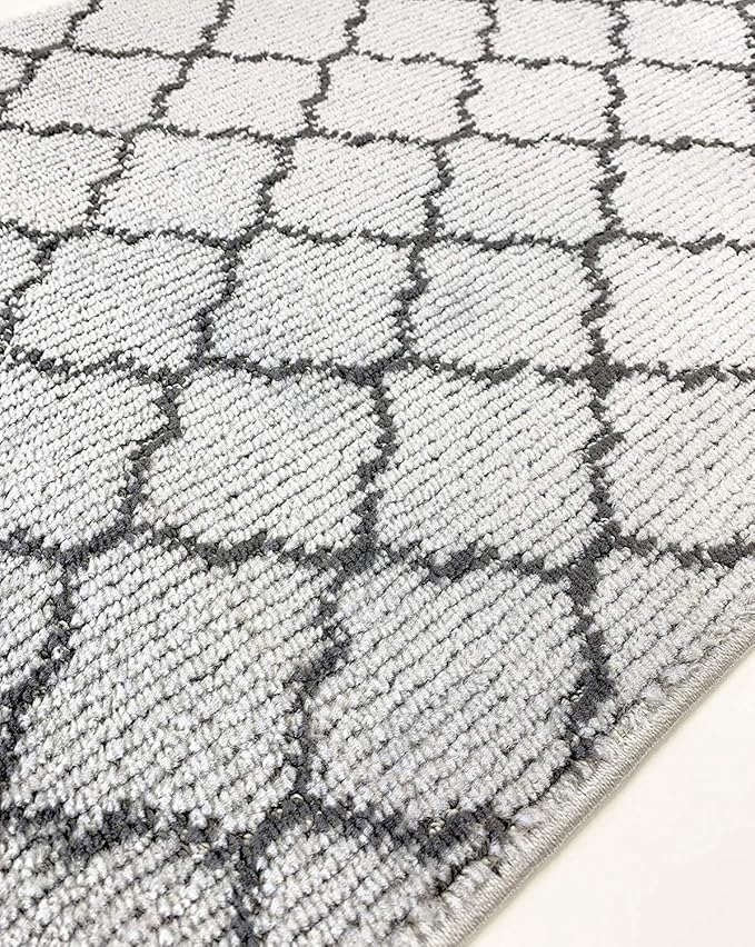 Custom Size Modern Runner Rug Carpet for Hallway Entryway Foyer Kitchen, Slip Resistant Latex Rubber Backed 31 inch Wide X Customized Length, Trellis Grey, 31 inch X 13 feet
