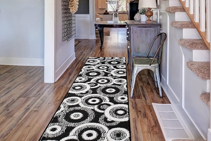 Custom Length Cut to Size Modern Farmhouse Carpet Runner Rug for Hallways, Non Slip Rubber Backed, 31 inch Wide X Customized Length, Geo Black, 31 inch X 5 feet