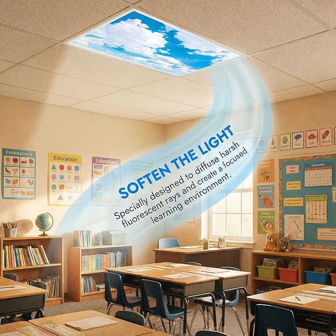 Fluorescent Light Covers for Ceiling Lights -Magnetic Cloud Cover for Fluorescent Or LED Fixture 2ft x 4ft Classroom,Home,Office Decoration Filters Overhead Lighting-Cloud White-Cloud white
