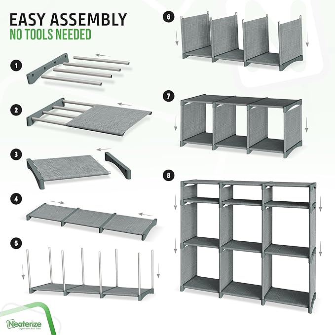 Cube Storage Organizer with Storage Bins Included - The Perfect Closet Organizers and Storage Solution. Includes 9 Storage Cubes, Great For Toy Storage, Closet Storage, Clothes Storage (Grey)