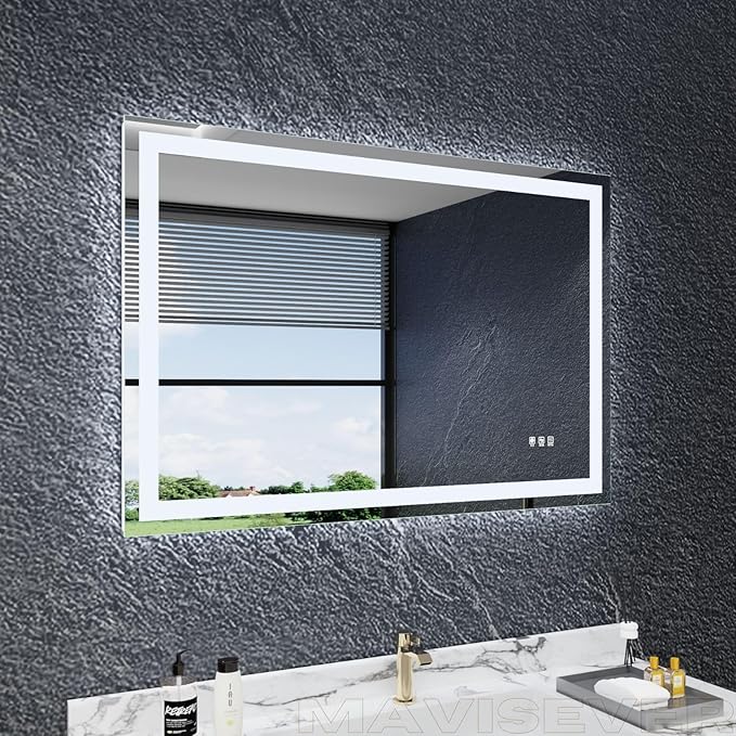 LED Bathroom Mirror with Lights 44"x 30", Anti-Fog, Dimmable, Backlit + Front Lit, Lighted Bathroom Vanity Mirror for Wall, Memory Function, Tempered Glass (Horizontal/Vertical)