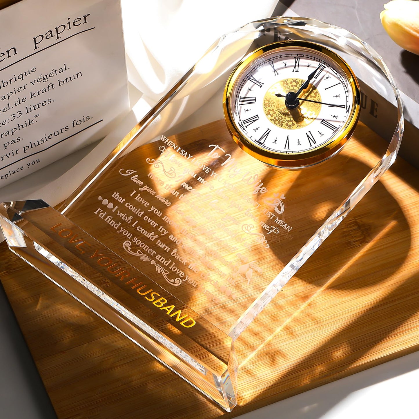 Ornalrist Gifts for Wife from Husband - Crystal Clock, Birthday, Wedding Anniversary Marriage Gifts Idea - to My Wife Clock Presents for Valentines Mother's Day (8.8'' Gift Boxed)