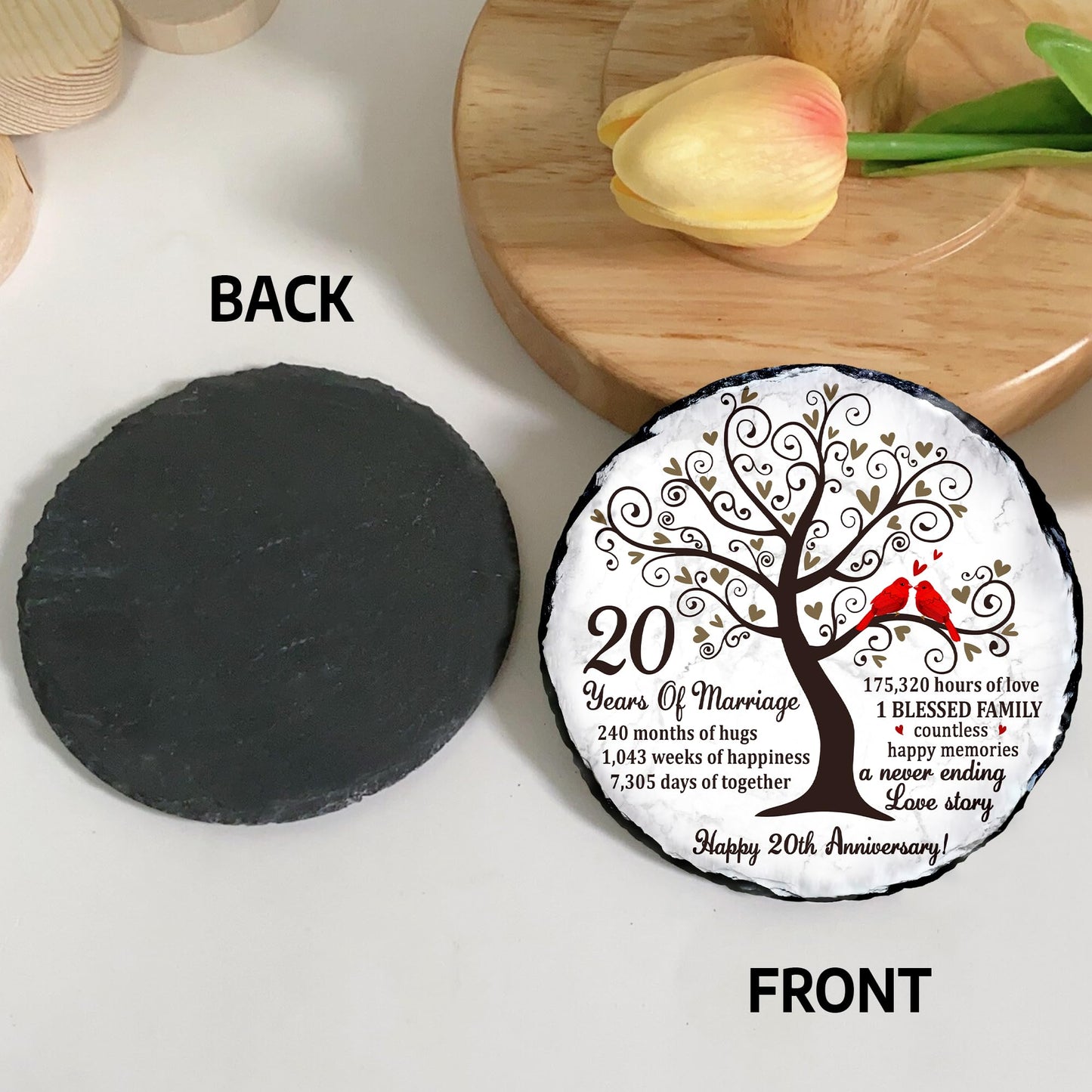 Bozspacer China Anniversary Slate Plate – 20th Anniversary Wedding Gifts for Couples, Husband, Wife or Parents – Elegant Slate Keepsake to Celebrate 20 Years of Marriage
