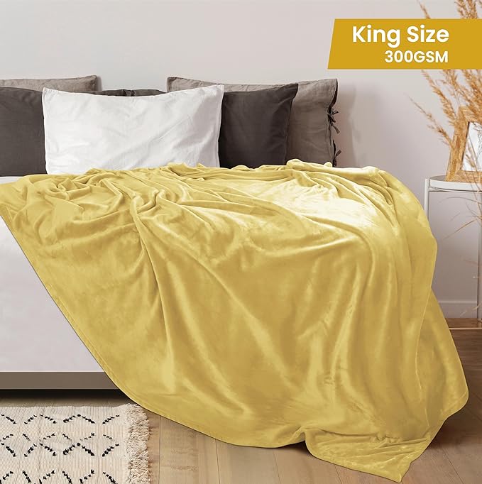 Utopia Bedding Fleece Blanket King Size Yellow 300GSM Luxury Fuzzy Soft Anti-Static Microfiber Bed Blanket (90x102 Inch)