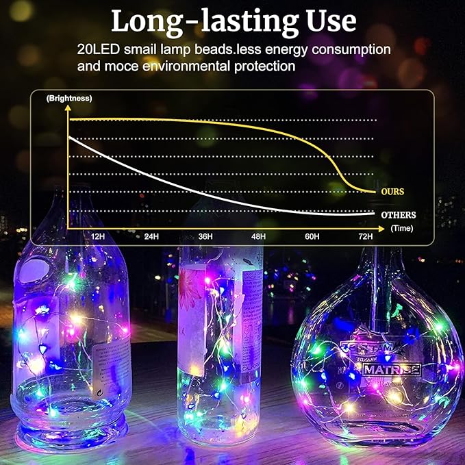Aogist 50 Pack Fairy Lights 3 Modes 7ft 20 LED Waterproof,Battery Operated Silver Wire Firefly Starry Moon Mini String Lights for Mason Jars Christmas DIY Crafts Wedding Party Bedroom,Multicolor