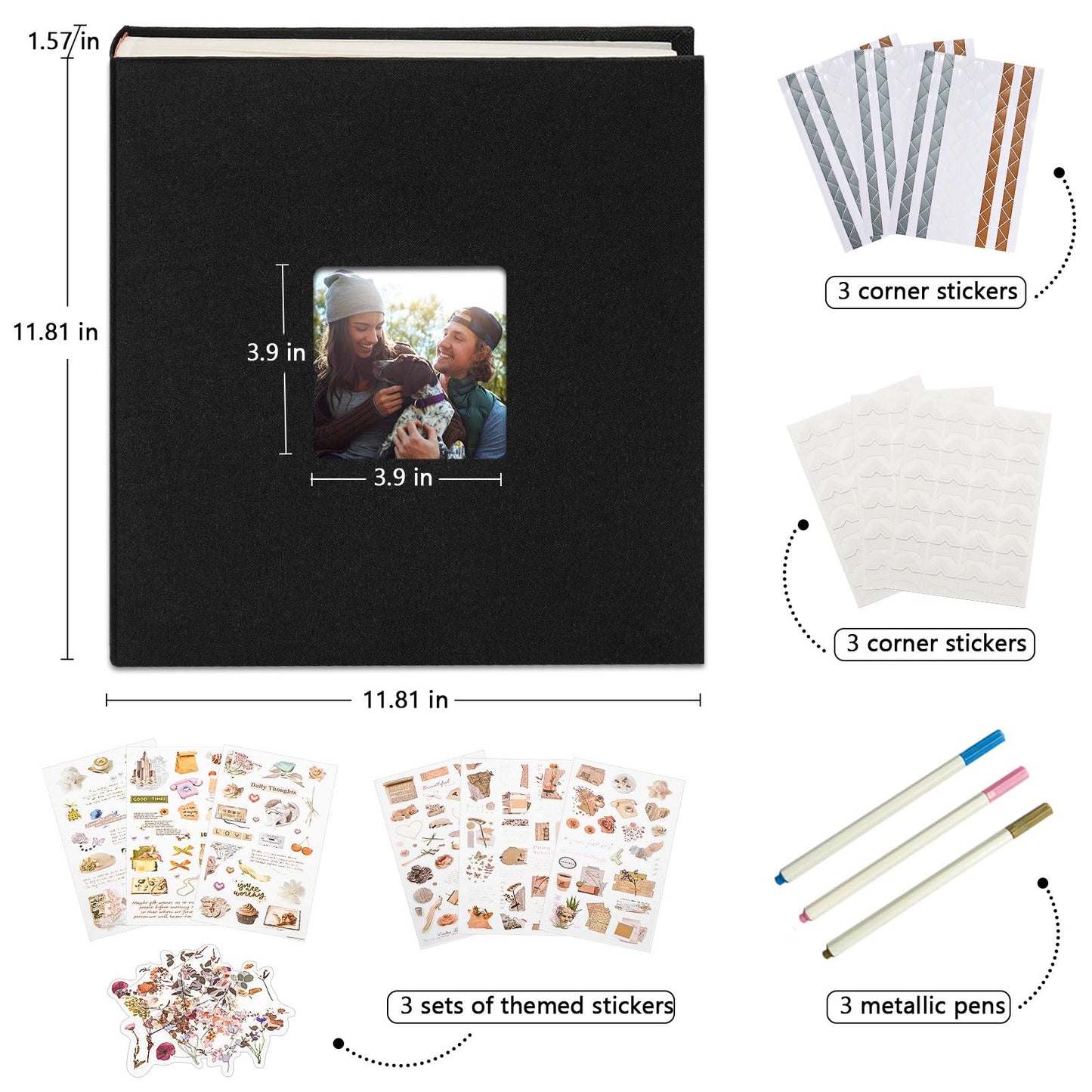 Vienrose Premium Scrapbook Photo Album with Writing Space 12"x12", DIY Scrapbook Album with 60 Pages, Large Photo Book for Baby Family Travel Vacation, Valentine Gift Black