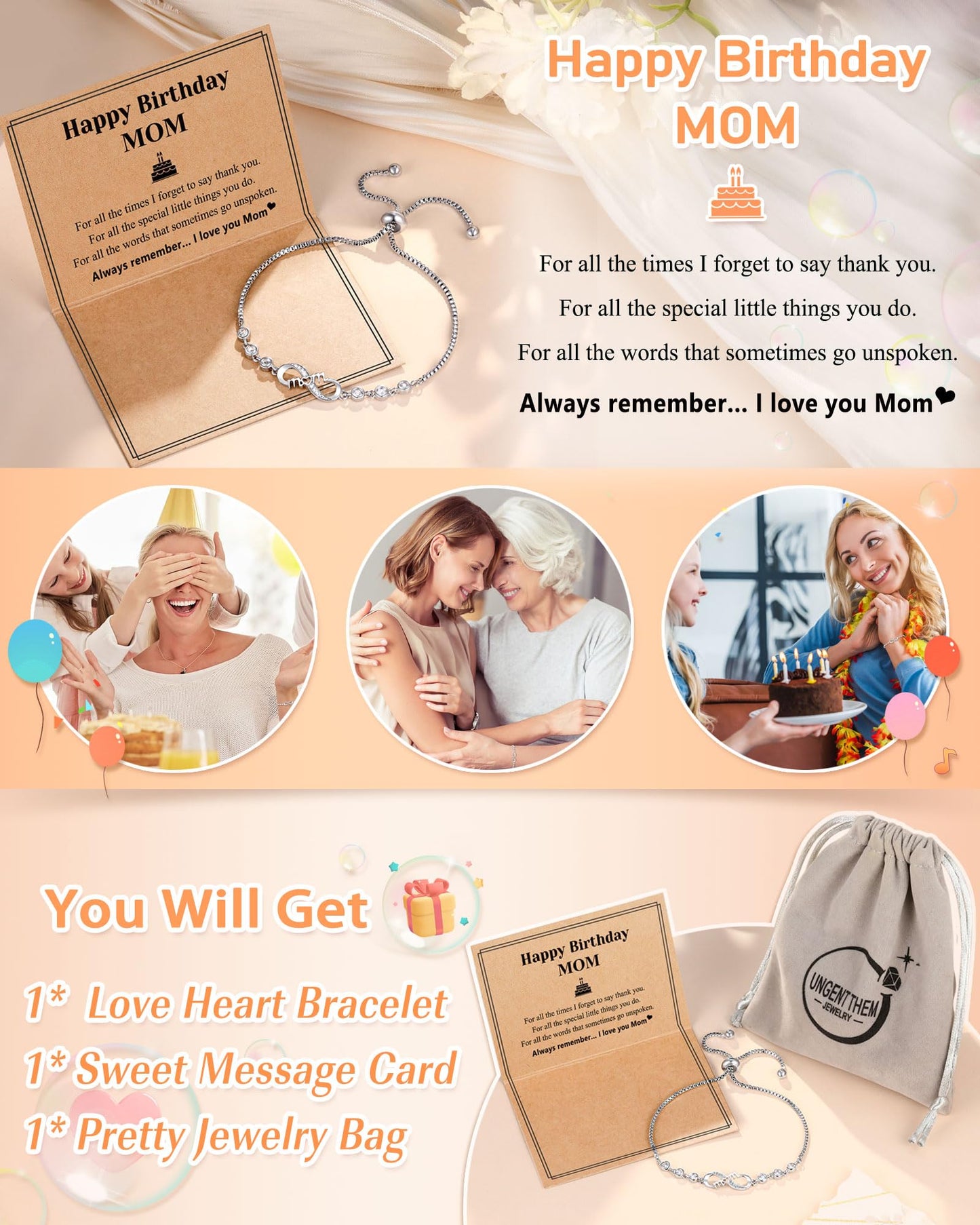 UNGENT THEM Mom Birthday Gifts from Daughter Son Happy Birthday Unique Cool Mother Bday Presents Ideas Bracelets for Women